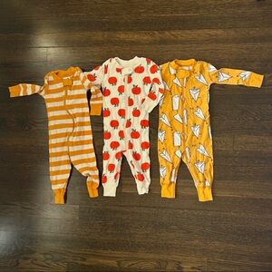 Lot of 3 Hanna Anderson 100% Cotton Zip Sleepers (3-6mos)